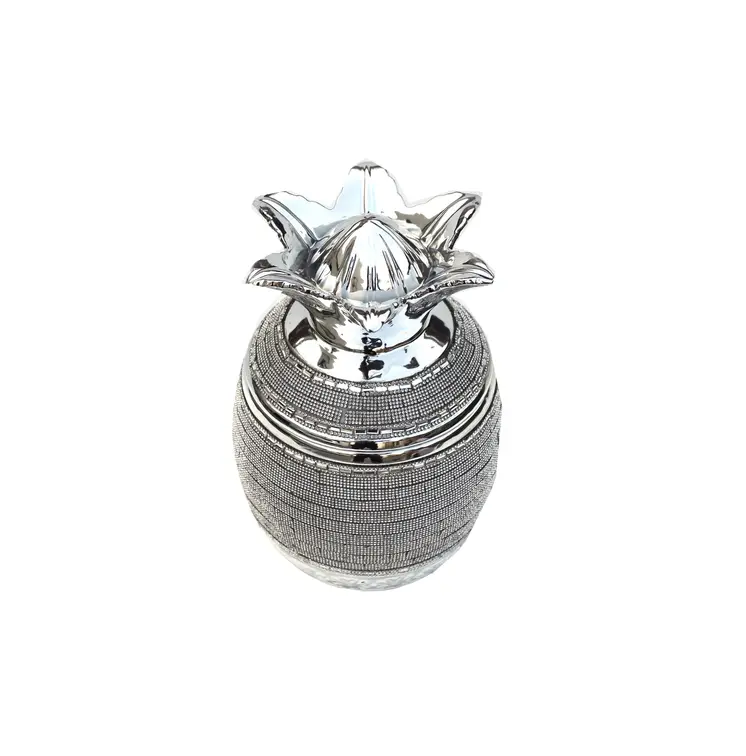 11" Silver Plated Ceramic Pineapple Lidded Bowl With Faux Crystals