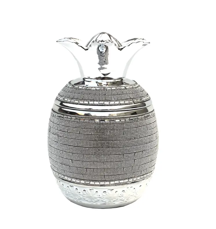 11" Silver Plated Ceramic Pineapple Lidded Bowl With Faux Crystals