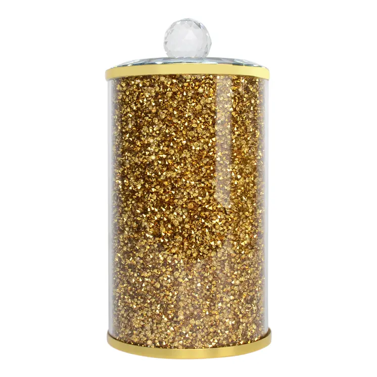 8" Clear And Gold Faux Crystal And Glass Storage Canister