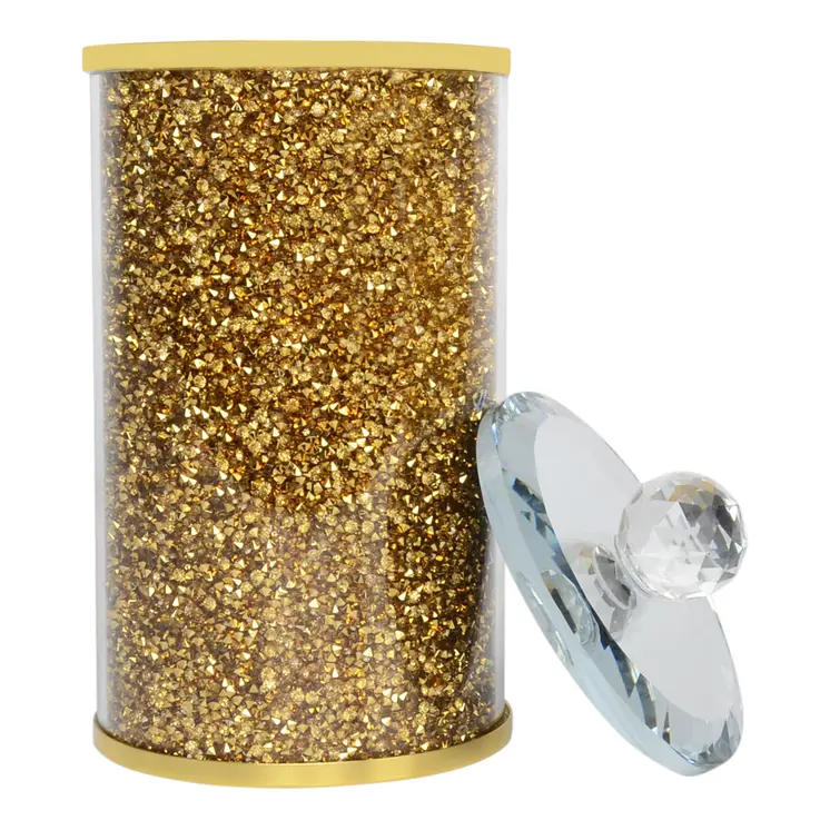 8" Clear And Gold Faux Crystal And Glass Storage Canister