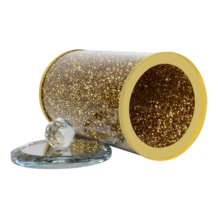 8" Clear And Gold Faux Crystal And Glass Storage Canister