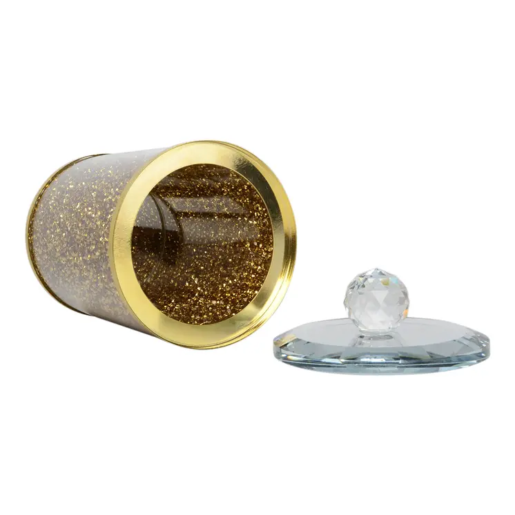 8" Clear And Gold Faux Crystal And Glass Storage Canister