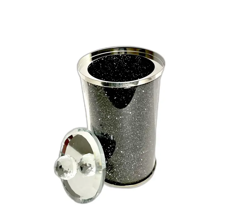 8" Clear And Black Faux Crystal And Glass Storage Canister