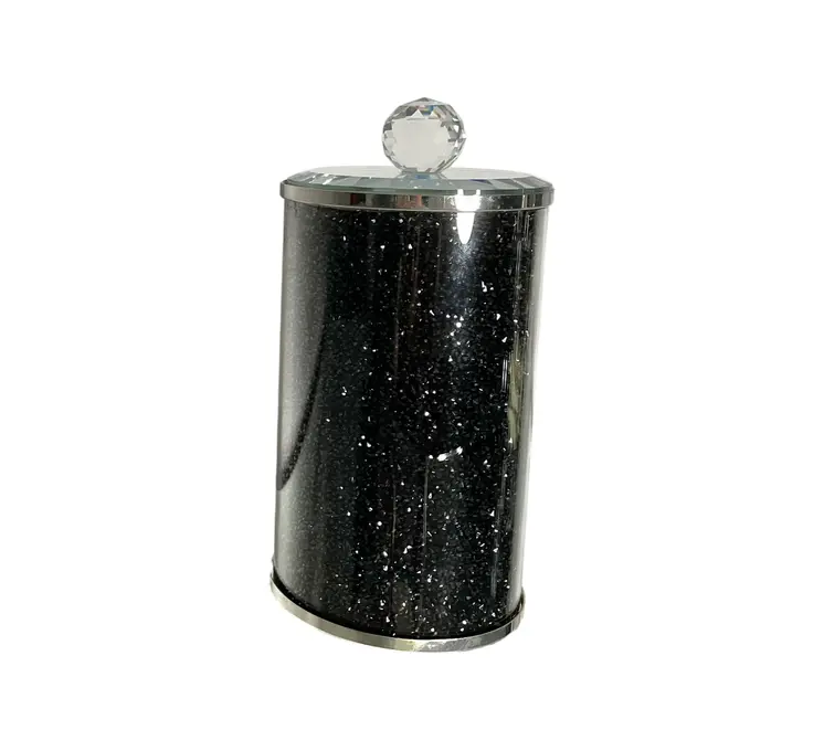 8" Clear And Black Faux Crystal And Glass Storage Canister