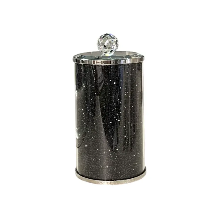 8" Clear And Black Faux Crystal And Glass Storage Canister