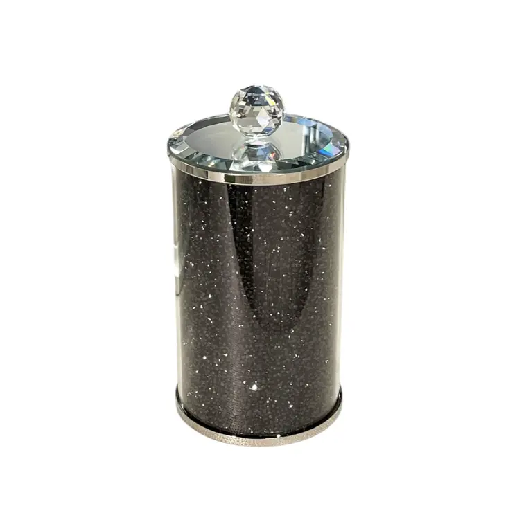 8" Clear And Black Faux Crystal And Glass Storage Canister