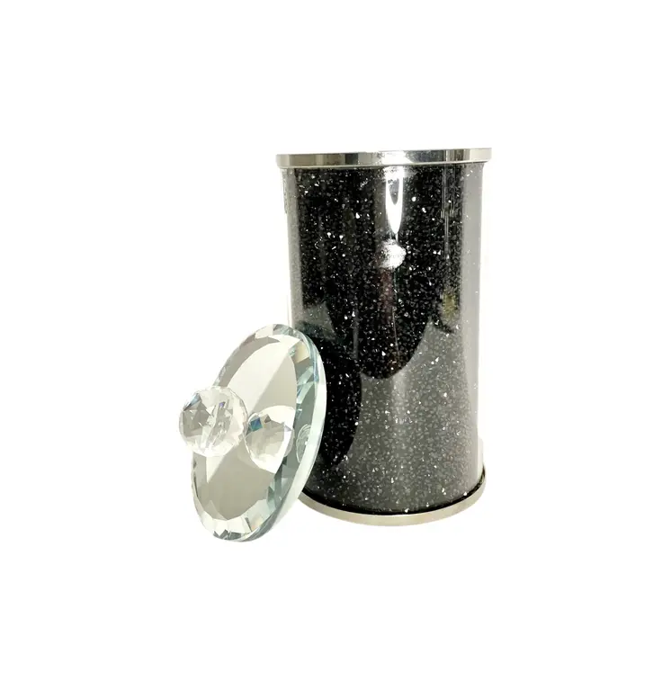 8" Clear And Black Faux Crystal And Glass Storage Canister