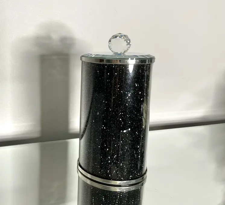 8" Clear And Black Faux Crystal And Glass Storage Canister