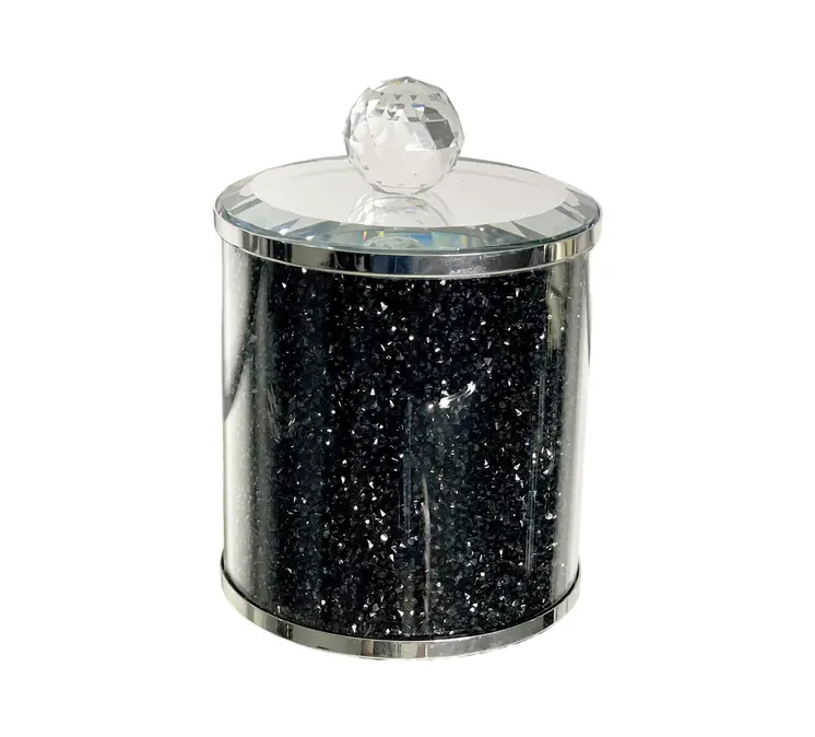 7" Clear And Black Faux Crystal And Glass Storage Canister