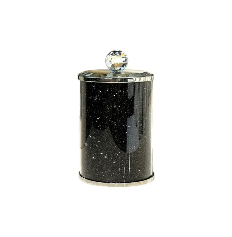 7" Clear And Black Faux Crystal And Glass Storage Canister