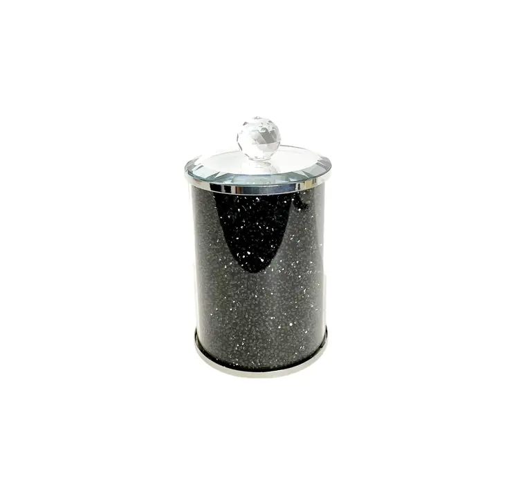 7" Clear And Black Faux Crystal And Glass Storage Canister