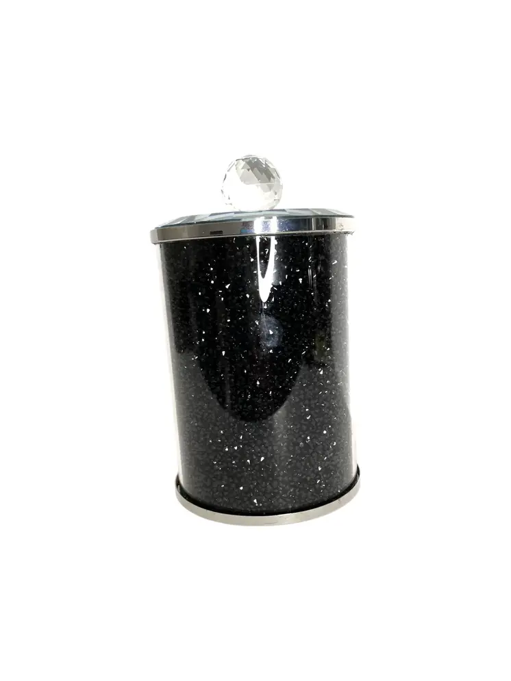 7" Clear And Black Faux Crystal And Glass Storage Canister