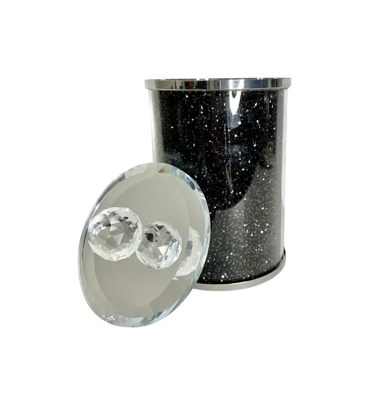 7" Clear And Black Faux Crystal And Glass Storage Canister