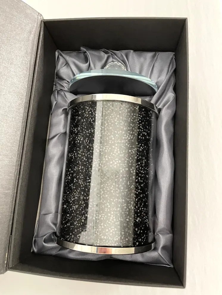 7" Clear And Black Faux Crystal And Glass Storage Canister
