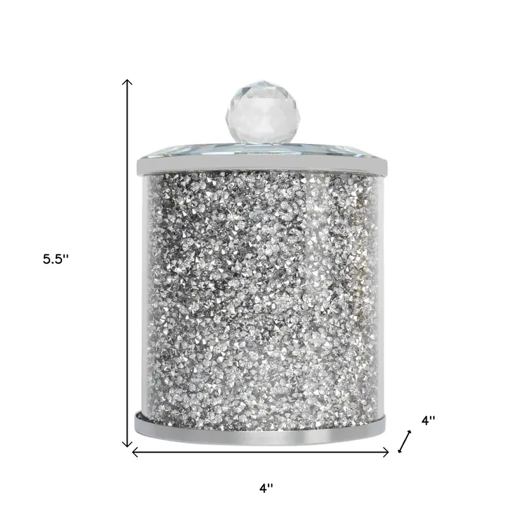 6" Clear And Silver Faux Crystal And Glass Storage Canister