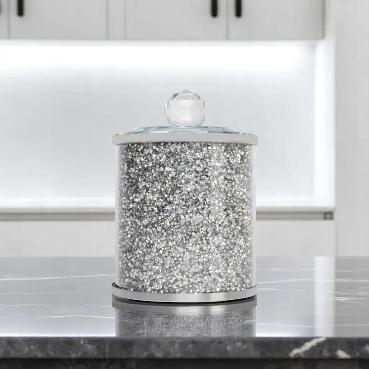 6" Clear And Silver Faux Crystal And Glass Storage Canister