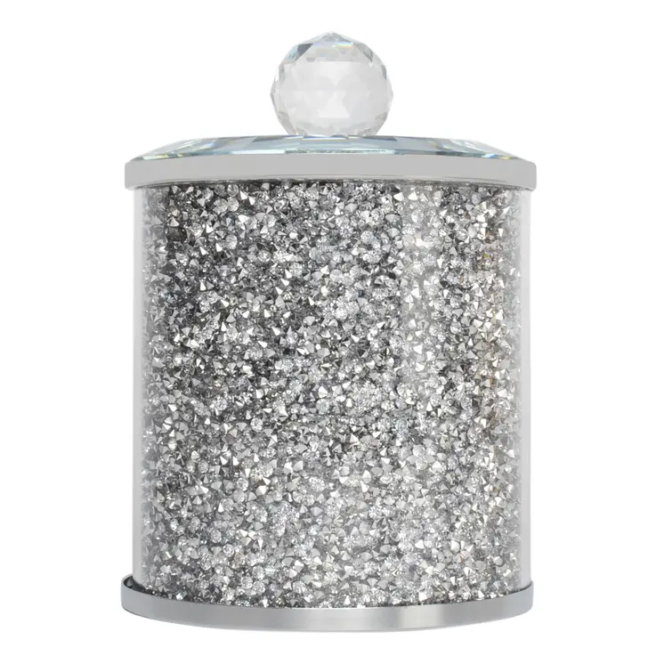 6" Clear And Silver Faux Crystal And Glass Storage Canister