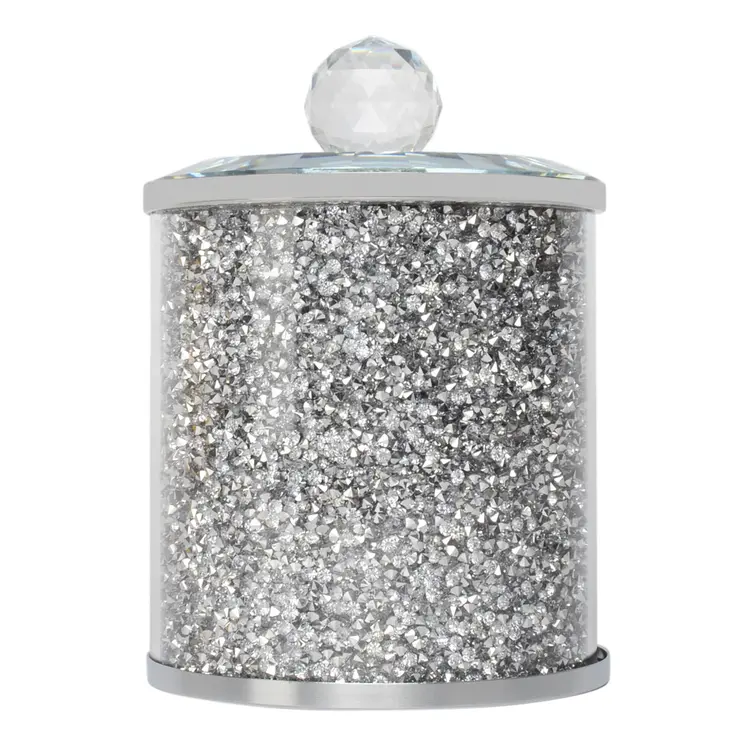 6" Clear And Silver Faux Crystal And Glass Storage Canister