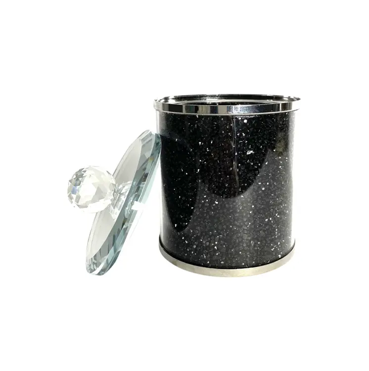 6" Clear And Black Faux Crystal And Glass Storage Canister