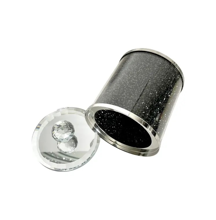 6" Clear And Black Faux Crystal And Glass Storage Canister