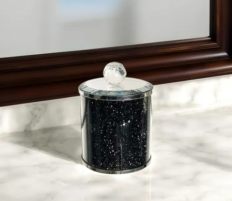 6" Clear And Black Faux Crystal And Glass Storage Canister