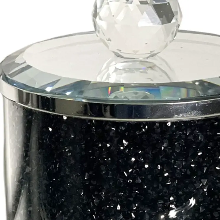 6" Clear And Black Faux Crystal And Glass Storage Canister