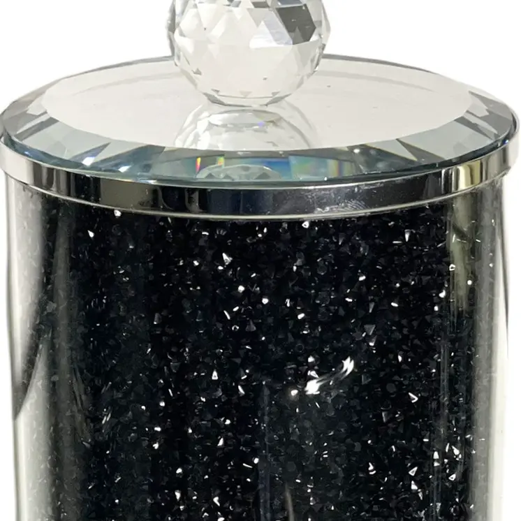 6" Clear And Black Faux Crystal And Glass Storage Canister