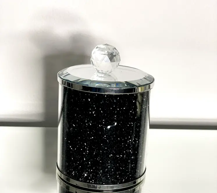 6" Clear And Black Faux Crystal And Glass Storage Canister
