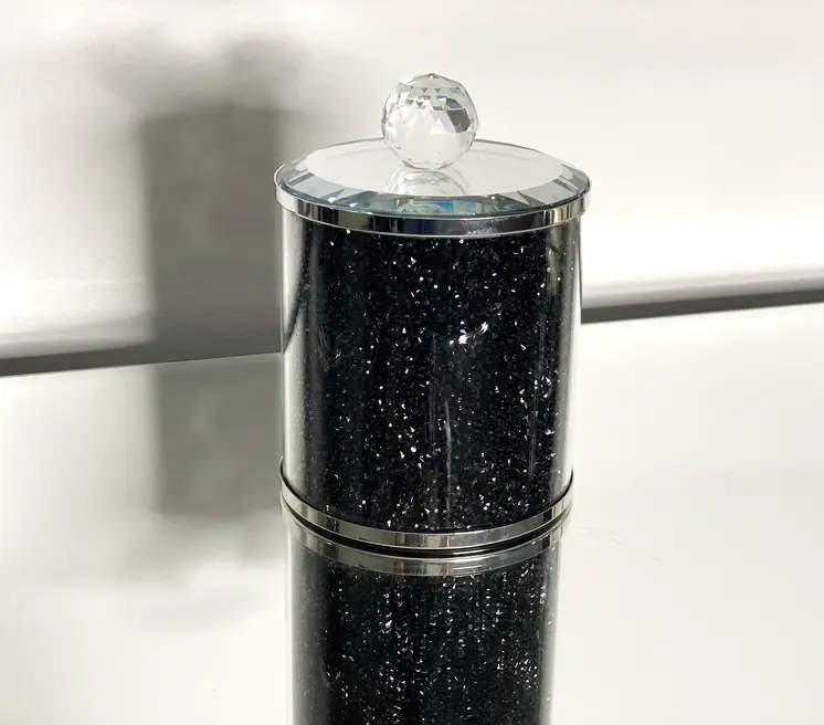 6" Clear And Black Faux Crystal And Glass Storage Canister