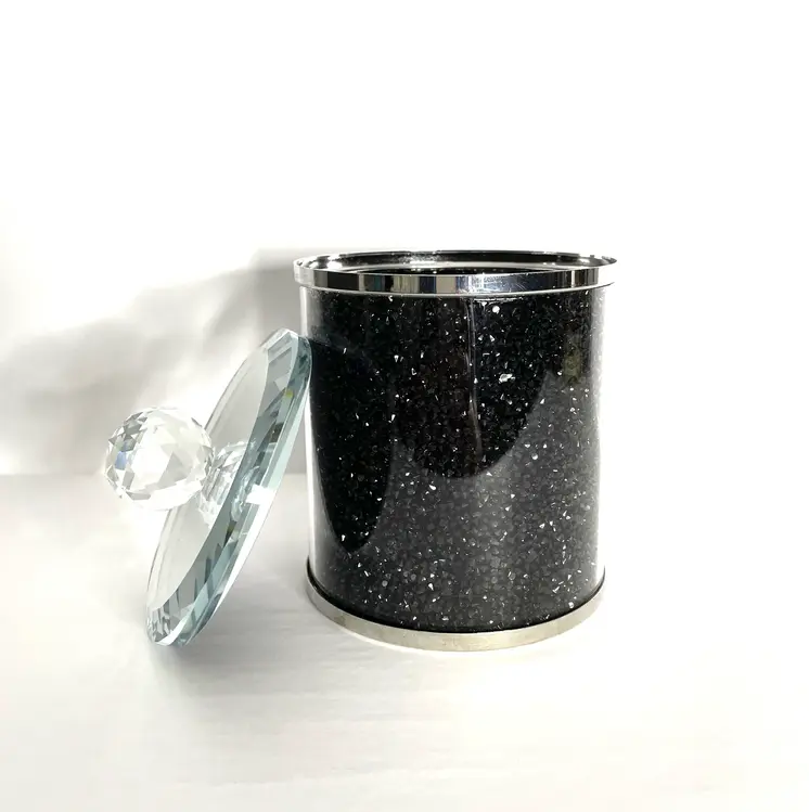 6" Clear And Black Faux Crystal And Glass Storage Canister