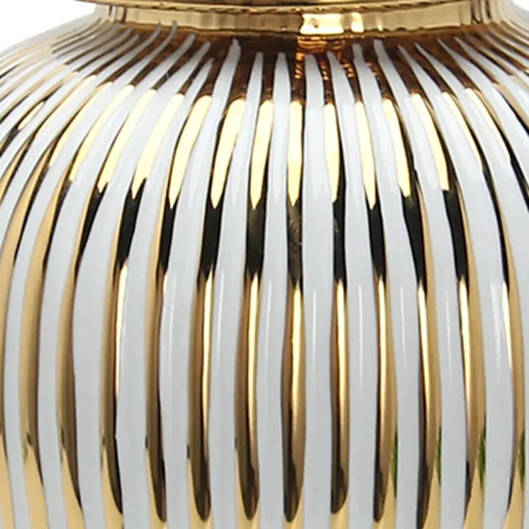 12" White and Gold Striped Urn Ceramic Ginger Jar