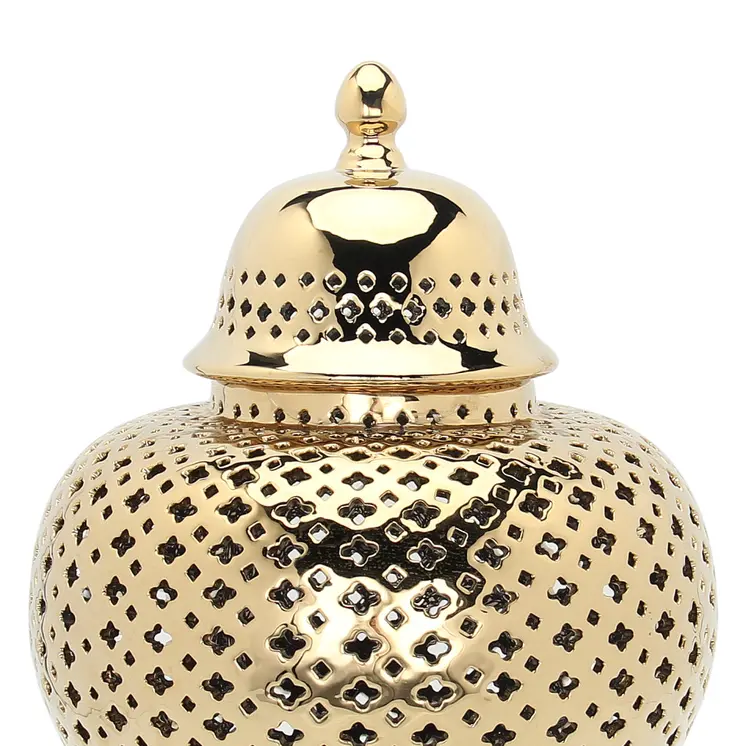 15" Gold Pierced Ceramic Round Ginger Jar