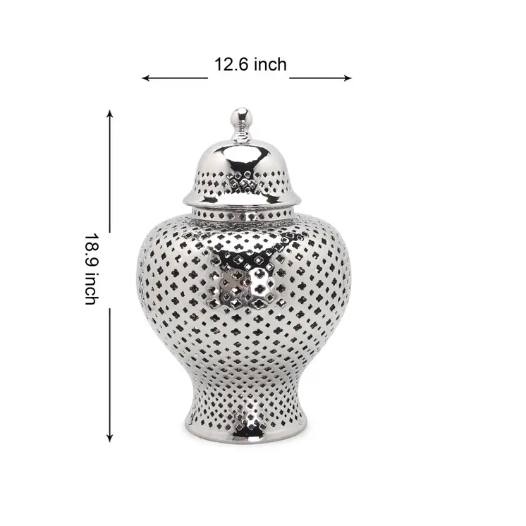 19" Silver Pierced Ceramic Round Ginger Jar