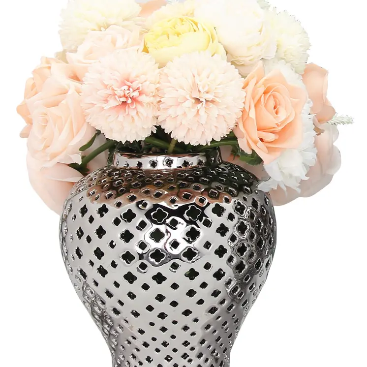 11" Silver Pierced Ceramic Round Ginger Jar