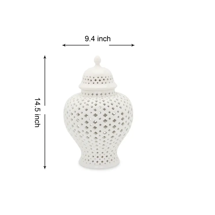 15" White Pierced Urn Ceramic Ginger Jar
