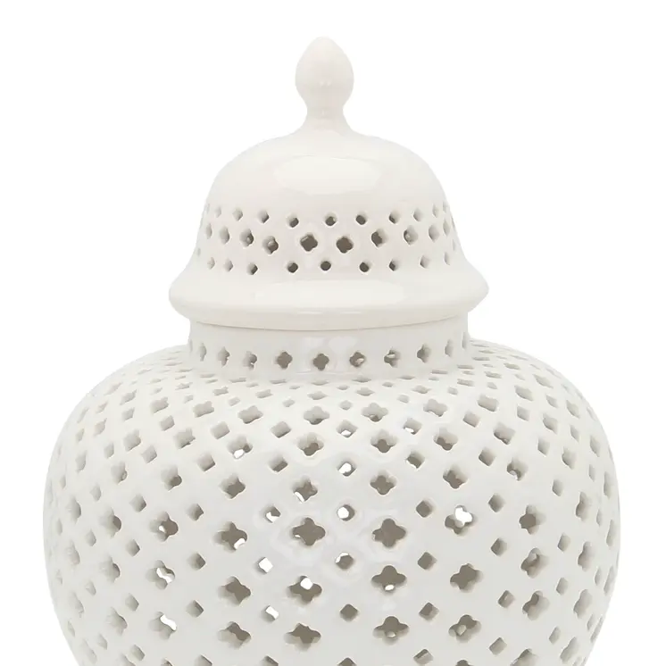 15" White Pierced Urn Ceramic Ginger Jar