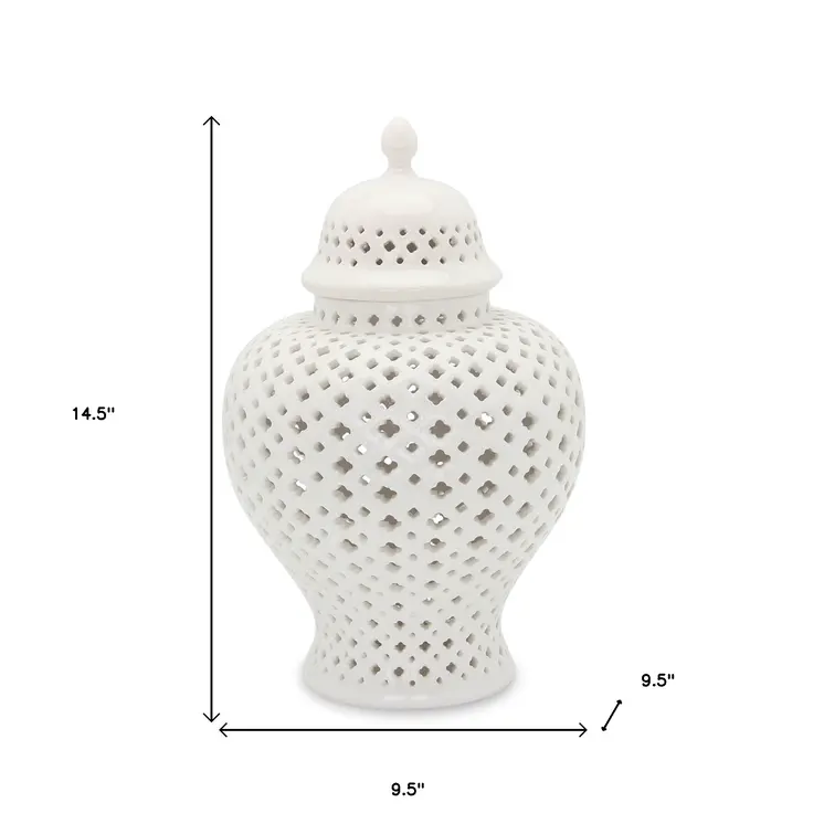 15" White Pierced Urn Ceramic Ginger Jar