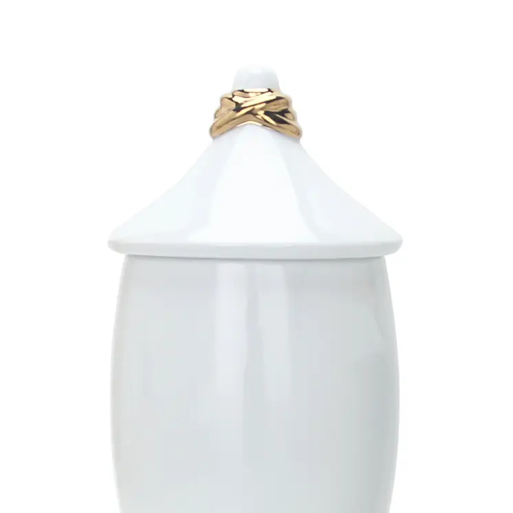 16" White and Gold Abstract Urn Ceramic Ginger Jar
