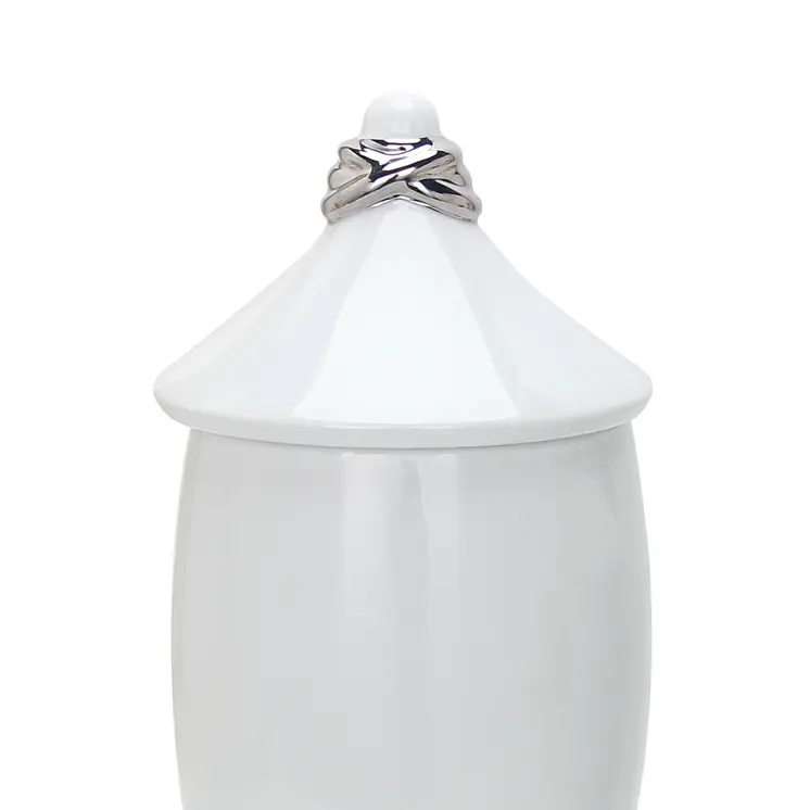 16" White and Silver Abstract Urn Ceramic Ginger Jar