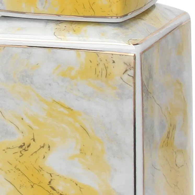 11" Gray and Gold Abstract Square Ceramic Ginger Jar