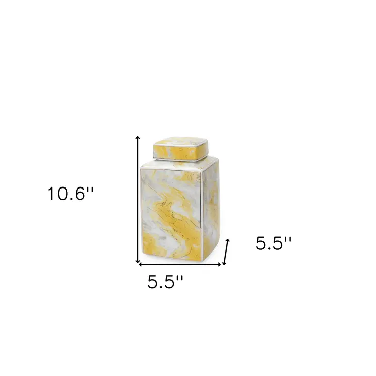 11" Gray and Gold Abstract Square Ceramic Ginger Jar