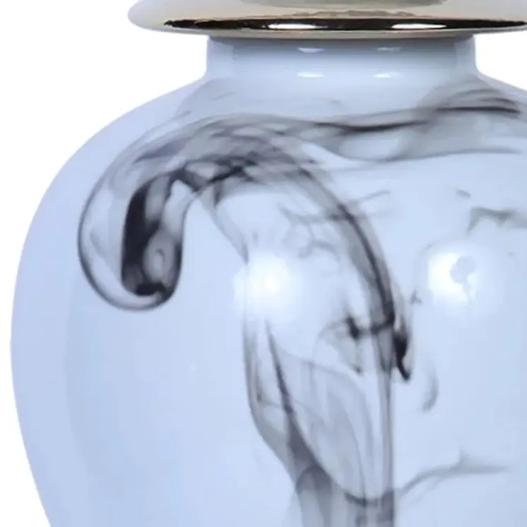 19" White and Gray Abstract Amphora Ceramic Ginger Jar
