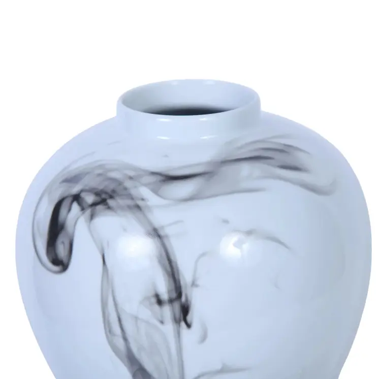 19" White and Gray Abstract Amphora Ceramic Ginger Jar