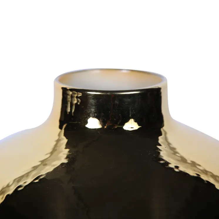 20" White Green and Gold Abstract Trumpet Ceramic Table Vase