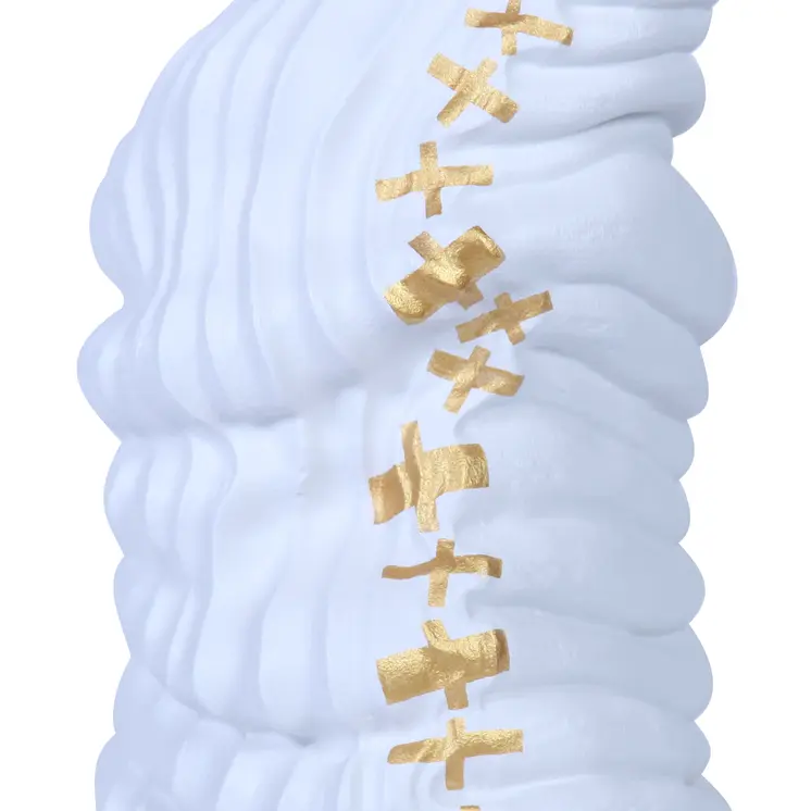 20" White and Gold Abstract Ceramic Table Vase With Sculptural Details