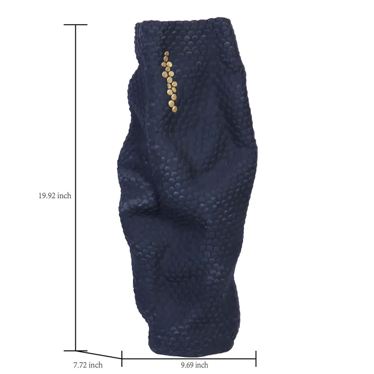 20" Navy Blue and Gold Abstract Ceramic Table Vase