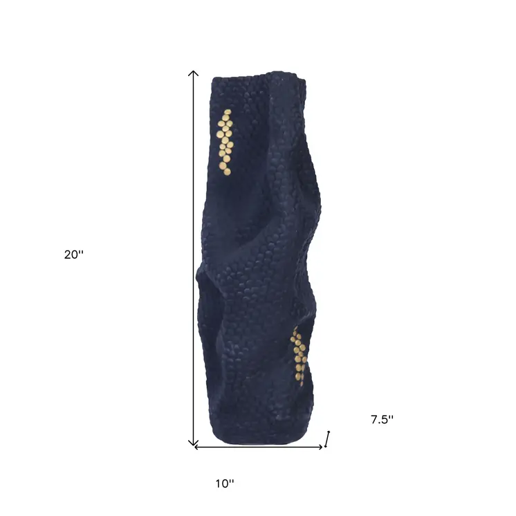 20" Navy Blue and Gold Abstract Ceramic Table Vase