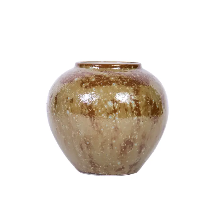 9" Beige and Brown Abstract Oval Ceramic Table Vase