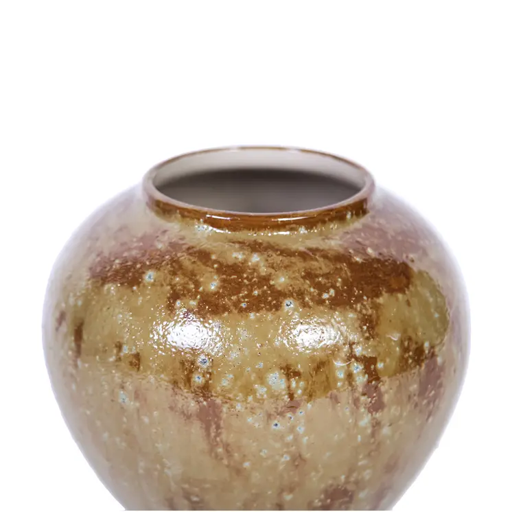 9" Beige and Brown Abstract Oval Ceramic Table Vase