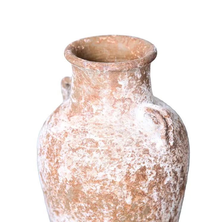 12" Terracotta and White Abstract Amphora Ceramic Table Vase